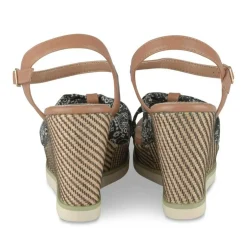 Sandales Corde NOIR Femme Motif Fleuri Boucle
