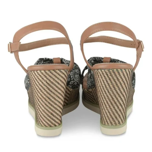 Sandales Corde NOIR Femme Motif Fleuri Boucle