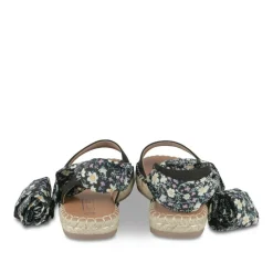 Sandales Corde NOIR Femme Motif Fleuri Lacets