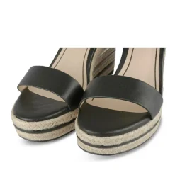 Sandales Corde NOIR Femme Motif Rayures Boucle