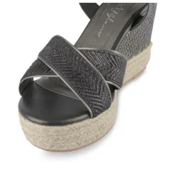 Sandales Corde NOIR Femme Motif Paillettes Boucle