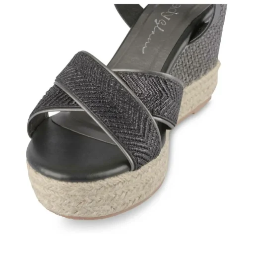 Sandales Corde NOIR Femme Motif Paillettes Boucle
