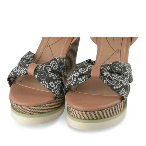 Sandales Corde NOIR Femme Motif Fleuri Boucle