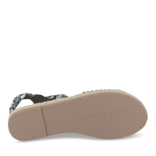 Sandales Corde NOIR Femme Motif Fleuri Lacets