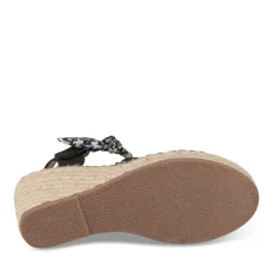 Sandales Corde NOIR Femme Motif Fleuri Scratch