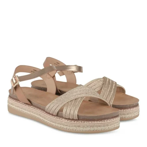 Sandales Corde ROSE Femme Motif Paillettes Boucle