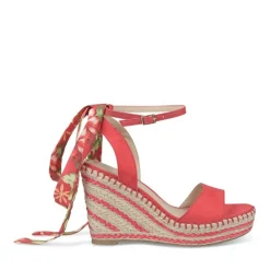 Sandales Corde ROUGE Femme Motif Tropical Boucle