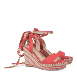 Sandales Corde ROUGE Femme Motif Tropical Boucle