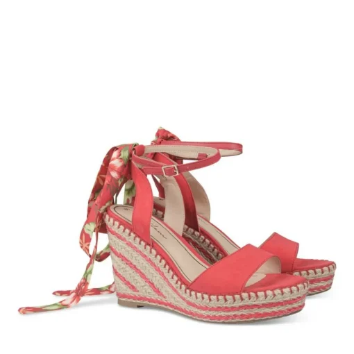 Sandales Corde ROUGE Femme Motif Tropical Boucle