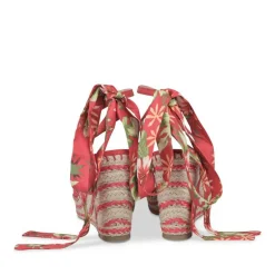 Sandales Corde ROUGE Femme Motif Tropical Boucle