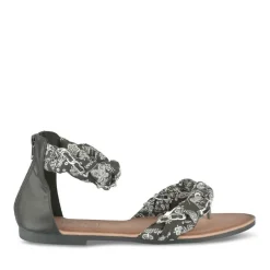 Sandales Entredoigt NOIR Femme Motif Fleuri Fermeture éclair