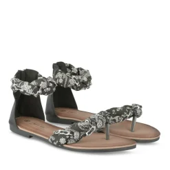 Sandales Entredoigt NOIR Femme Motif Fleuri Fermeture éclair