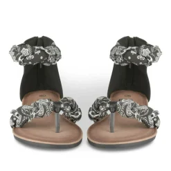 Sandales Entredoigt NOIR Femme Motif Fleuri Fermeture éclair