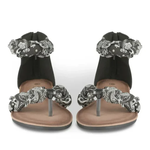 Sandales Entredoigt NOIR Femme Motif Fleuri Fermeture éclair
