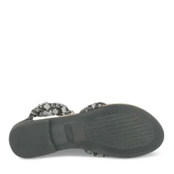 Sandales Entredoigt NOIR Femme Motif Fleuri Fermeture éclair