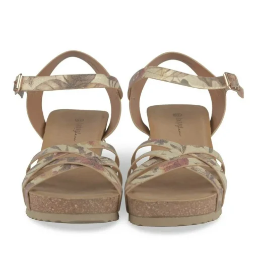 Sandales Liège BEIGE Femme Motif Fleuri Boucle