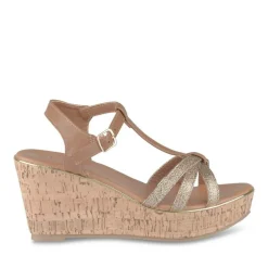 Sandales Liège COGNAC Femme Motif Paillettes Boucle