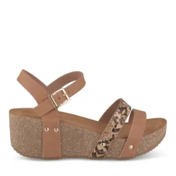 Sandales Liège COGNAC Femme Motif Animal Boucle