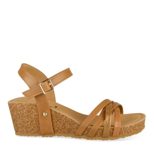 Sandales Liège COGNAC Femme Motif Animal Boucle