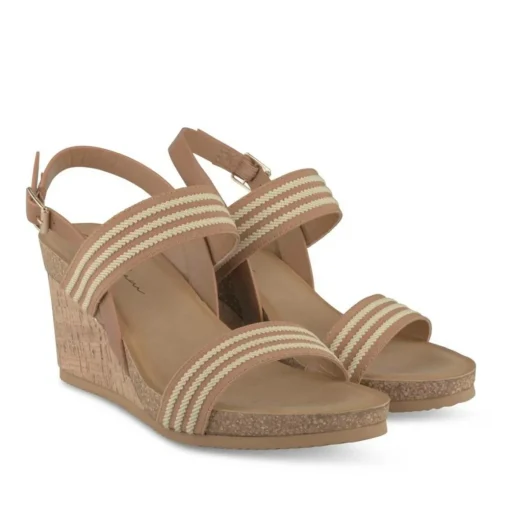 Sandales Liège COGNAC Femme Motif Rayures Boucle