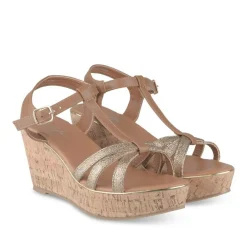 Sandales Liège COGNAC Femme Motif Paillettes Boucle