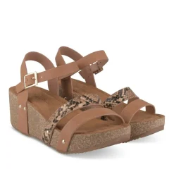 Sandales Liège COGNAC Femme Motif Animal Boucle