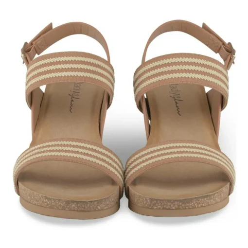 Sandales Liège COGNAC Femme Motif Rayures Boucle