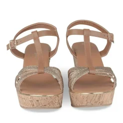 Sandales Liège COGNAC Femme Motif Paillettes Boucle