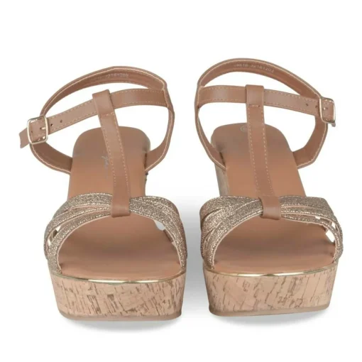 Sandales Liège COGNAC Femme Motif Paillettes Boucle