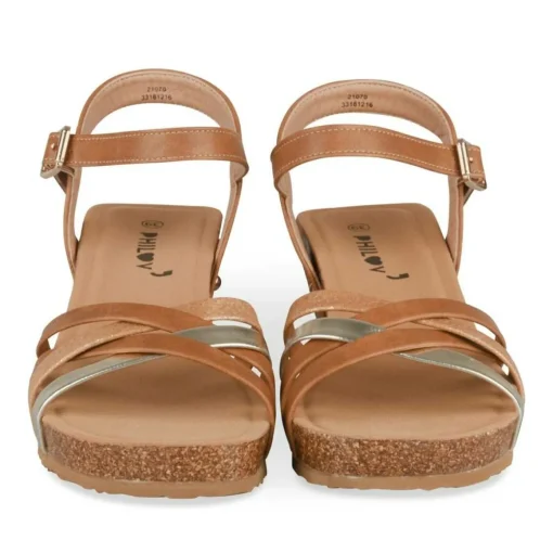 Sandales Liège COGNAC Femme Motif Uni Boucle