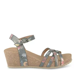 Sandales Liège NOIR Femme Motif Fleuri Boucle