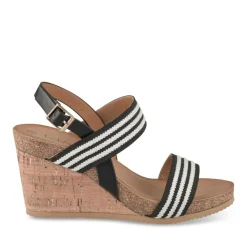 Sandales Liège NOIR Femme Motif Rayures Boucle
