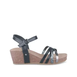Sandales Liège NOIR Femme Motif Animal Boucle