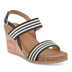 Sandales Liège NOIR Femme Motif Rayures Boucle