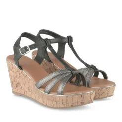 Sandales Liège NOIR Femme Motif Paillettes Boucle