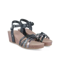 Sandales Liège NOIR Femme Motif Animal Boucle