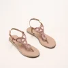 Sandales MARRON Femme CUIR Motif Perle Boucle