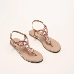 Sandales MARRON Femme CUIR Motif Perle Boucle