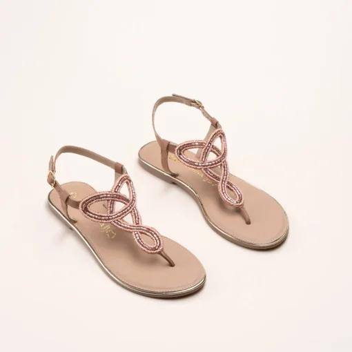Sandales MARRON Femme CUIR Motif Perle Boucle