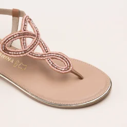 Sandales MARRON Femme CUIR Motif Perle Boucle
