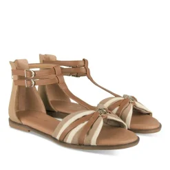 Sandales MARRON Femme Motif Rayures Fermeture éclair