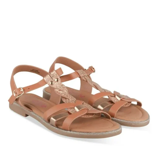 Sandales MARRON Fille Motif Carreaux Boucle