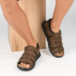 Sandales MARRON Homme CUIR Motif Uni Scratch