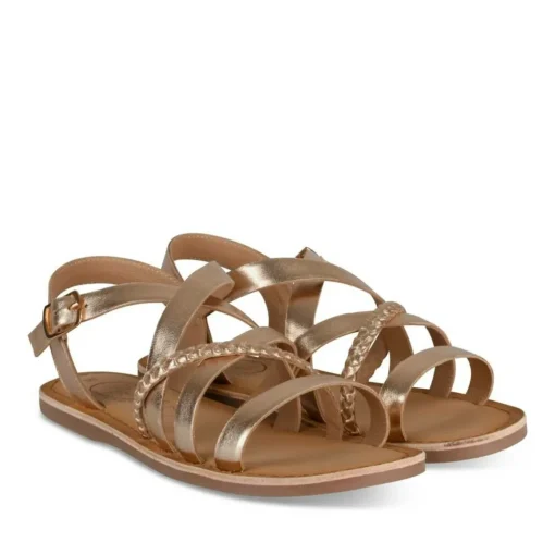 Sandales METALLISE Fille CUIR Motif Tressé Boucle