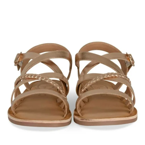 Sandales METALLISE Fille CUIR Motif Tressé Boucle