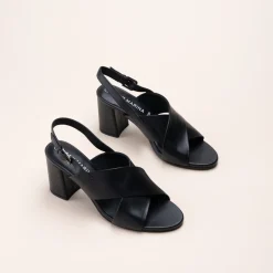 Sandales NOIR Femme CUIR Motif Uni Boucle