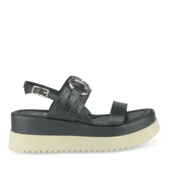 Sandales NOIR Femme CUIR Motif Uni Boucle