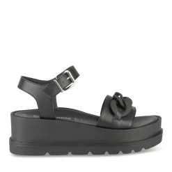 Sandales NOIR Femme CUIR Motif Chaîne Boucle