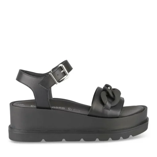 Sandales NOIR Femme CUIR Motif Chaîne Boucle