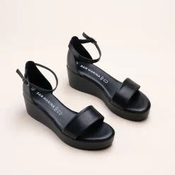 Sandales NOIR Femme CUIR Motif Uni A Enfiler